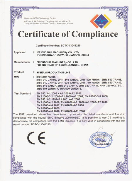Porcellana Friendship Machinery Co., Ltd Certificazioni